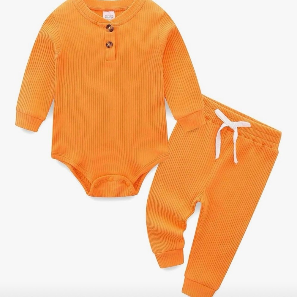 Unisex  Outfits Long Sleeve Onesie Snug Ribbed Cotton Pants 2PCS size 3-6 months